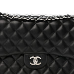 Lambskin Quilted Jumbo Double Flap Black