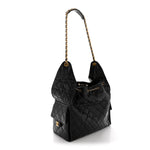 Shiny Crumpled Calfskin Quilted Medium Chanel 25 Handbag Black