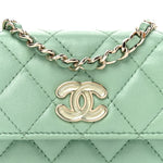 Lambskin Resin Quilted Mini Heart Flap Light Green