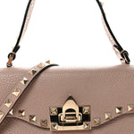 Pebbled Calfskin Medium Rockstud Top Handle Shoulder Bag Poudre