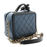 Caviar Quilted Small CC Filigree Vanity Case Navy Black