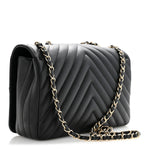 Calfskin Chevron Quilted Large Statement Flap Black