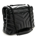 Calfskin Y Quilted Monogram Monochrome Small Loulou Chain Satchel Black