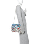 Calfskin Woven Fabric Rumbag Flap Blue White