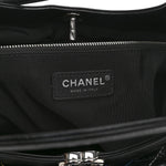 Glazed Calfskin Chevron Stitched Large 31 Shopping Bag Black Multicolor