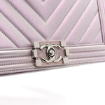 Iridescent Lambskin Chevron Quilted Medium Boy Flap Purple