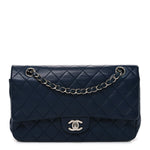 Lambskin Quilted Medium Double Flap Navy