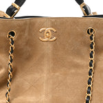 Suede Shiny Lambskin Quilted Large Shopping Bag Beige Black