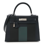 Epsom Sombrero Taurillon Clemence Kellygraphie Lettre H Kelly Sellier 28 Vert Cypress Bleu Obscur Malachite Bleu Encre