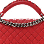 Calfskin Quilted Medium Top Handle Boy Flap Red