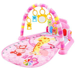 Pink baby gym with toys and activities on a white background