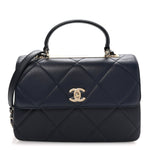 Lambskin Quilted Medium Trendy CC Flap Dual Handle Bag Blue