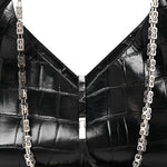 Calfskin Crocodile Embossed Large Cut Out Shoulder Bag Black