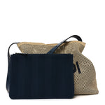 Raffia Woven Vitello King Soft Large Hobo Natural Beige Blue