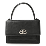 Patent Calfskin Lizard Embossed XS Sharp Top Handle Bag Black