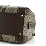 GG Supreme Monogram Textured Dollar Calfskin Web Studded Large Savoy Duffle Bag Beige Ebony