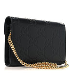 Calfskin GG Debossed Chain Wallet Black