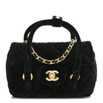 Velvet Quilted Mini Top Handle Flap Black