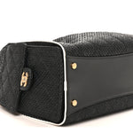 Braided Raffia Calfskin Quilted Small Chanel 25 Handbag Black White