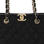 Caviar Quilted Small Shopping Tote  Black