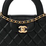 Shiny Aged Calfskin Quilted Nano Kelly Shopper Black