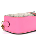 GG Supreme Monogram Textured Dollar Calfskin Web Ophidia Small Crossbody Bag Beige Ebony Fuchsia