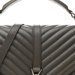 Sheepskin Matelasse Chevron Monogram Large College Satchel Dark Anthracite