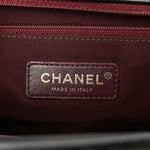 Glazed Calfskin Quilted Large Gold Bar Top Handle Flap Black