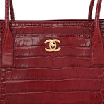 Calfskin Crocodile Embossed Archetype Small Shopper Tote Burgundy