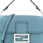 Metallic Cuoio Roma Sellerissima Nappa Sintetica Tape Stitch Mini Baguette Placca Argento