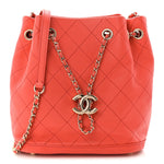 Calfskin Stitched Chain Bucket Bag Coral