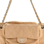 Lambskin Stitched Accordion Flap Tote Beige