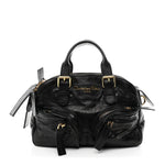 Crinkled Calfskin Small Grand Tour Bowling Bag Black