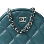 Caviar Quilted Round Clutch With Chain Green