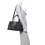 Calfskin Cerf Executive Shopper Tote Black