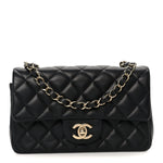 Lambskin Quilted Mini Rectangular Flap Black