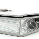 Metallic Crocodile Embossed Calfskin Greca Goddess Wallet On Chain Silver
