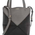 Shiny Calfskin Mini Puzzle Fold Tote Pearl Grey Dark Grey