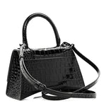 Shiny Calfskin Monochrome Crocodile Embossed Small Hourglass Top Handle Bag Black