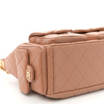 Shiny Lambskin Quilted Trendy Pockets Hobo Brown