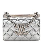 Metallic Calfskin Quilted Box Crossbody Silver