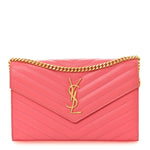 Grain De Poudre Matelasse Chevron Monogram Chain Wallet Rose Clair