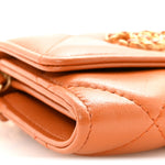 Lambskin Quilted Chanel 19 Flap Coin Purse With Chain Light Brown