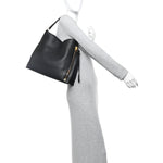 Pebbled Calfskin Small Alix Padlock Zip Hobo Bag Black