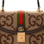 Monogram Jumbo GG Textured Dollar Calfskin Web Small Ophidia Padlock Top Handle Bag Camel Ebony New Acero