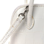 Calfskin Logo Crocodile Embossed Mini Ville Top Handle Bag White Black