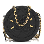 Caviar Quilted Round Filigree Crossbody Black