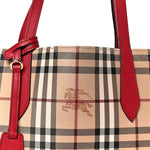 Grainy Calfskin Haymarket Check Medium Reversible Tote Red