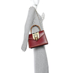 Glossy Calfskin Snakeskin Studded Fox Broche Bamboo Top Handle Bag Red