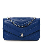 Caviar Chevron Quilted Single Flap Blue